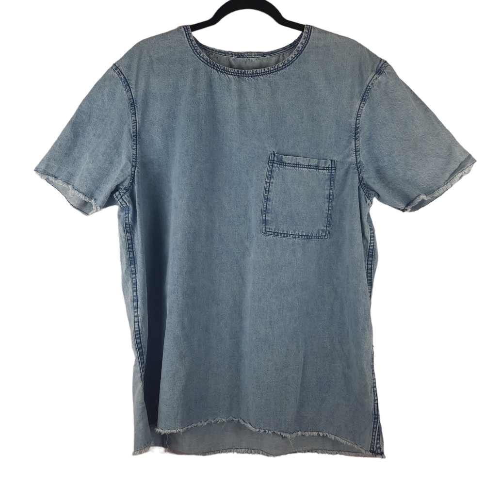 Zara Light Blue Denim Short Sleeve Pocket Tee